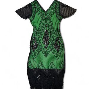 Halloween Dress Costume Women's Medium Flapper Green and Black Kayamiya
